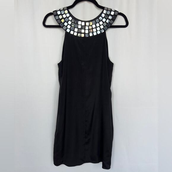 Alice & Olivia Black Lined Silk Dress with Jeweled Collar Size Small - Picture 4 of 8